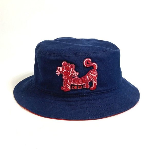 DIOR Embroidery Taiga patch Kenny scharf Bucket hat cotton blue - Picture 1 of 11